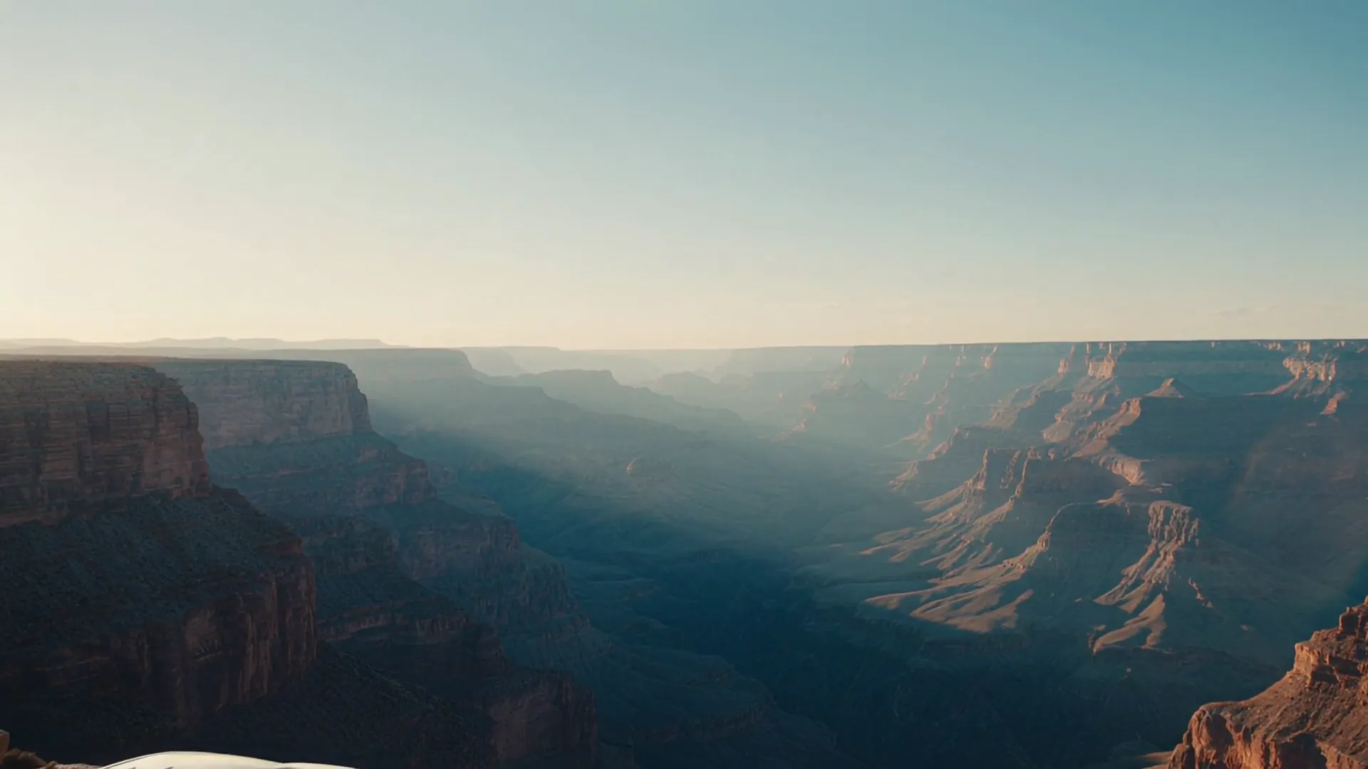 The Jebel Shams canyon at sunset, seen from the rim